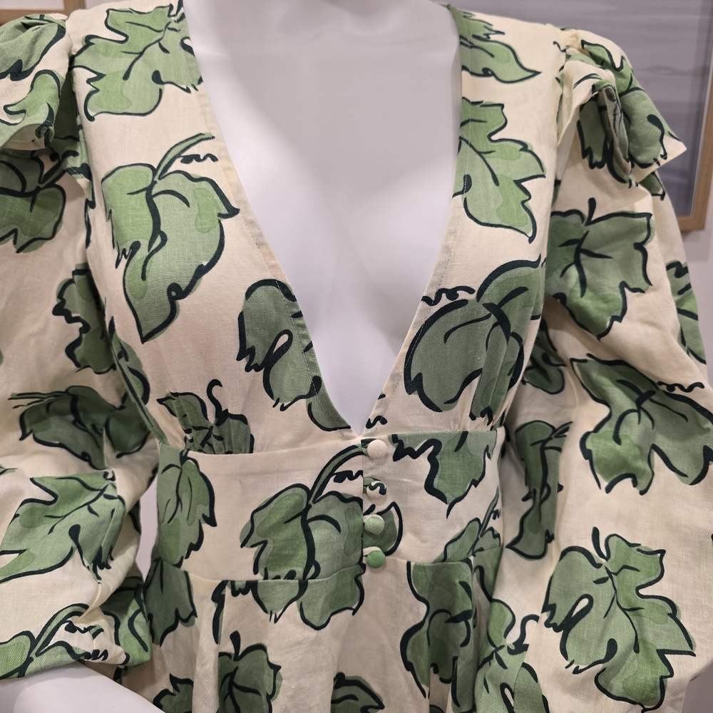 Elegant Leaf Print V-Neck Mini Dress